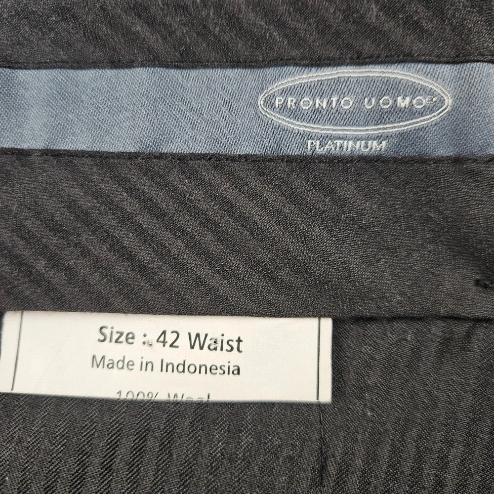 Pronto Uomo Platinum Mens Dress wool Pants Charcoal Gray‎ Pinstripe Flat Front